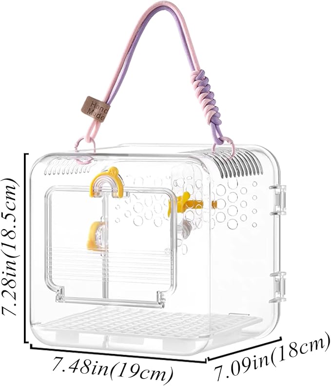 Portable Travel Bird Cage - Transparent Parrot Cage Equipped with a Water Bottle, Suitable for Veterinary Checkups, Short Trips, Canaries, Cockatiels, and Small Bird Species