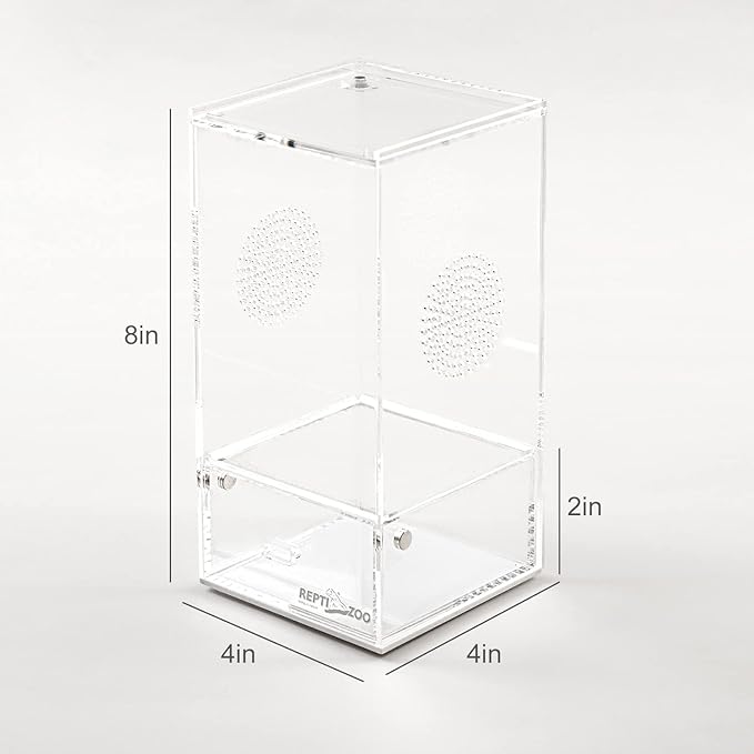 REPTI ZOO Acrylic Reptile Terrarium, Full View Acrylic Jumping Spider Enclosure 4" x 4" x 8", Vertical Feeding Box for Small Reptiles and Invertebrates, Mantis, Spider, Cricket, Tarantula
