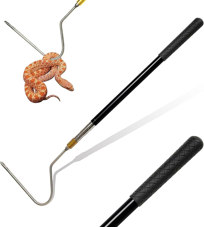 22"~64" Snake Hook Reptile Catcher Stick Tongs Rattlesnakes Grabber Pick-up Handling Tool Kit for Catching Controlling or Moving Python Copperhead (Small Snake Hook - Black)