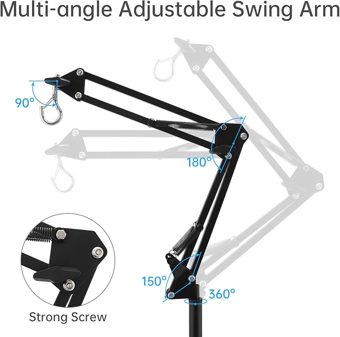 RTNLIT Reptile Lamp Stand Reptile Heat Light Stand (15.7inch to 65.9inch) with 360° Adjustable Swing Arm, Metal Bracket Floor Light Holder for Bearded Dragon Lizards Turtles Snake and Chicks