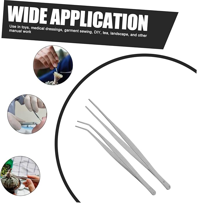 GALPADA 2pcs Stainless Steel Tweezers Curved and Straight Feeding Tongs for Reptile Care for Snakes Lizards and Aquatic Plants Durable Silver Design