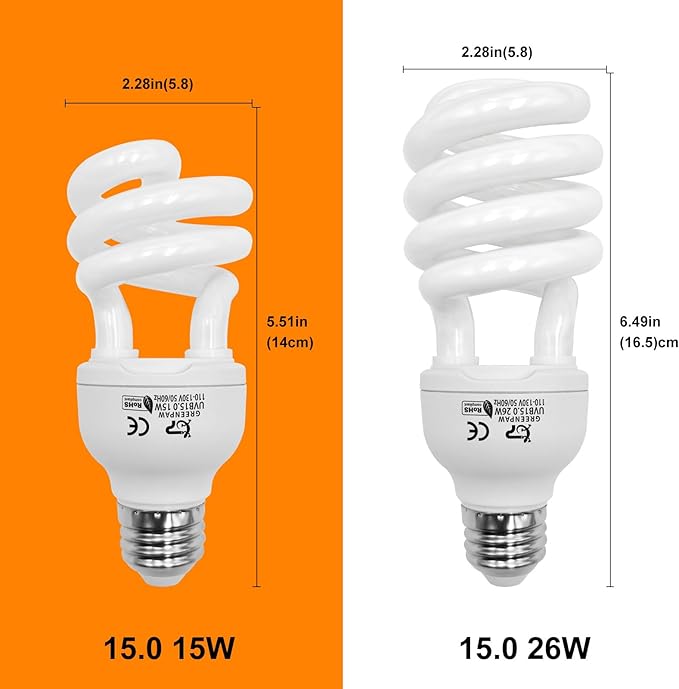 UVB Reptile Light, 15.0 15W UVA UVB Light for Reptiles, Spiral Compact Fluorescent UVB Bulb for Desert Reptiles and Amphibians