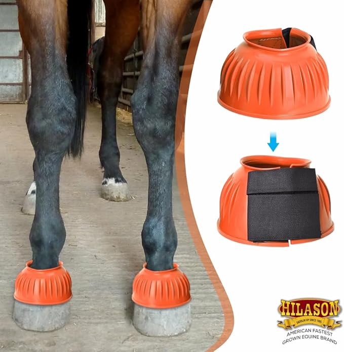 HILASON Western Horse Rubber PVC Ribbed Double Hook and Loop Bell Boots Training Protective Shock Absorbing Leg