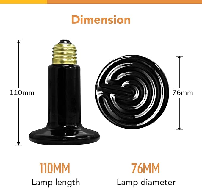 Simple Deluxe Ceramic Heat Emitter Reptile Heat Lamp Bulb 60W 2-Pack, No Light Emitting Brooder Coop Heater for Amphibian Pet Terrariums Habitat, Snake/Lizard/Spider, Incubating Chicken,Black