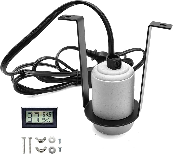 Reptile Light Fixture,Bearded Dragon Heat Lamp Holder Bracket with Thermometer,Pet Heating Light Ceramic Socket,Lamp Fixture for Amphibian,Gecko,Iguana,Lizard,Snake,Turtle (Deep-U)
