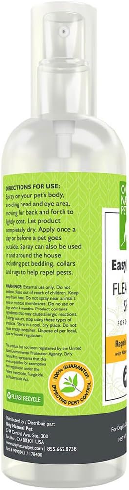 Only Natural Pet EasyDefense Flea and Tick Spray for Dogs and Cats - Natural Active Ingredients Geraniol and Peppermint Oil to Naturally Repel Fleas & Ticks - 8.5 oz Bottle