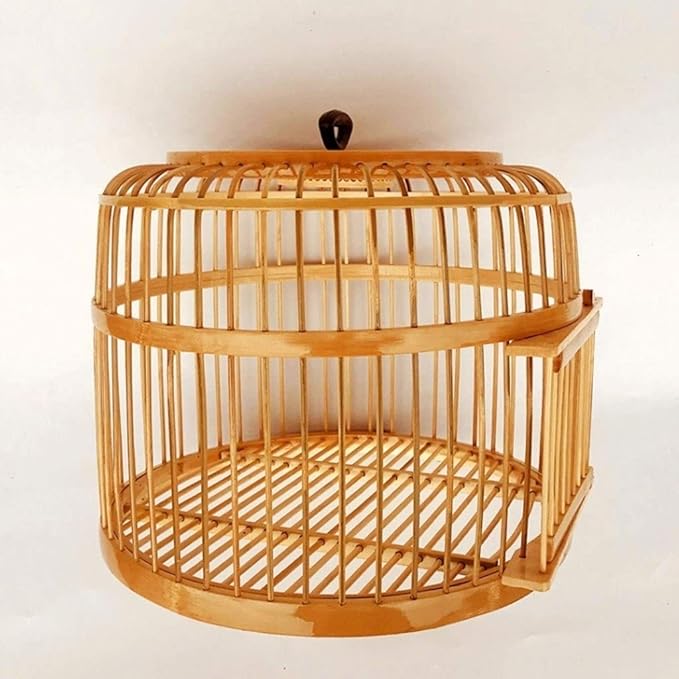 Handmade Bird Cages Retro Bamboo Travel Bird Carrier Parrot Home Villa Suitable for Bird Breeding, Brown,Natural，Natural