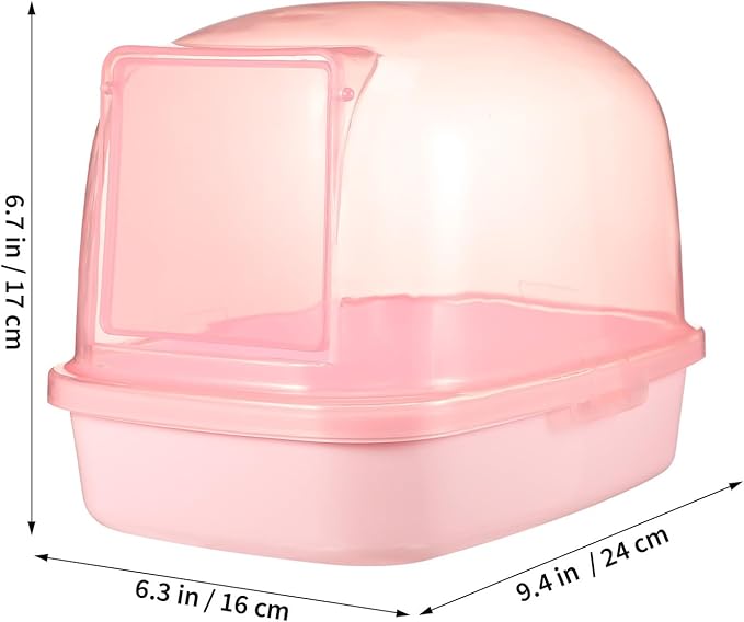 Kisangel Chinchilla Dust Bath House Pink Plastic Sand Bath Container for Small Animals Indoor Habitat Decor 9X6X6 Inches