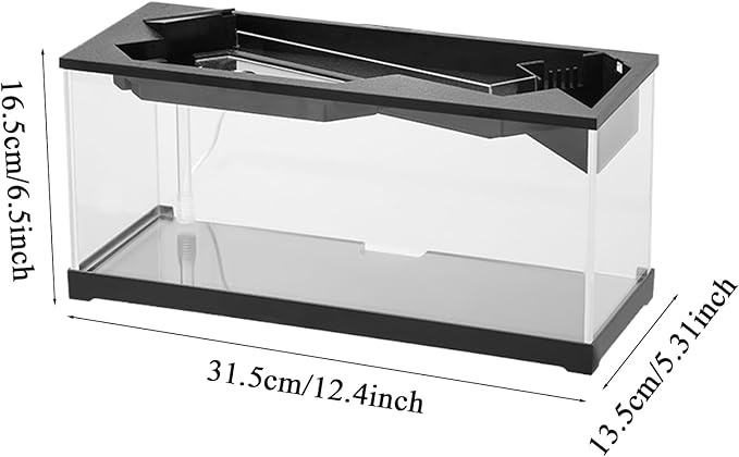 Acrylic Aquarium – Clear Cube Tank, Air Circulation Pump | Starter Kit with Lighting System, Silent Filter Housing, Desktop Pet Environment for Bedroom Studio Shelf Decor, Easy-Maintain Bow