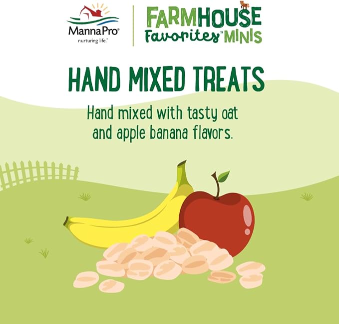 Manna Pro Farmhouse Favorites Mini Horse & Mini Donkey Treats –Baked Snack for Mini Horses & Mini Donkeys – Hand Mixed Treat – Oats, Apple & Banana Flavored – 3lb Bag (Pack of 2)