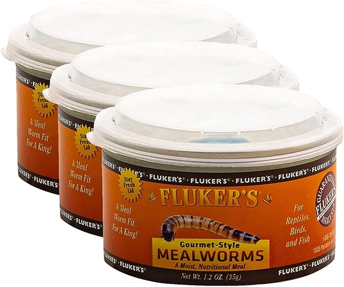 Fluker's Gourmet Canned Food, Mealworms, for Reptiles | Fish & Birds Compatible | Small Animals Compatible | 1.23 Ounce | Pack of 3