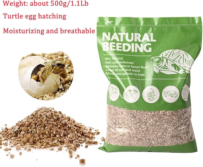 Flushbay Reptile Feeding Box Turtle Transport Breeding Box Egg Incubator Container with 1.1lb Reptile Substrate Vermiculite Bedding for Snake Tortoise Lizard Hatching Eggs