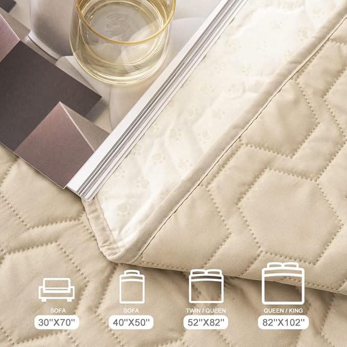 Tcksstex Waterproof and Non-Slip Dog Bed Cover and Pet Blanket Sofa Pet Bed Mat ，car Incontinence Mattress Protectors Furniture Couch Cover for Most Cats Dogs,Pets（52x82-Beige）
