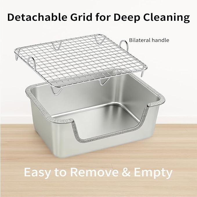 Stainless Steel Rabbit Litter Box – Large Bunny Litter Box with Grate, No Odor, Easy Clean Metal Rabbit Toilet for Indoor Cage