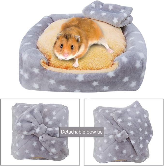 HOMEYA Small Animal Pet Bed, Sleeping House Habitat Nest for Guinea Pig Hamster Hedgehog Rat Chinchilla Hideout Bedding Snuggle Sack Cuddle Cup Cage Accessories with Removable Washable Mat- XL(Grey)