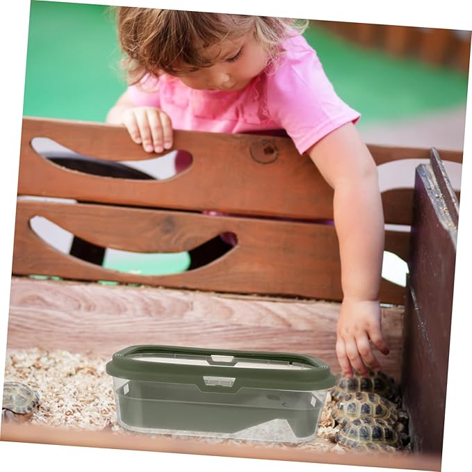 POPETPOP Small Turtle Tank with Basking Platform : Plastic Turtle Habitat Reptile Tank Aquarium Cage Breeding Box Tortoise, 46x27x14cm
