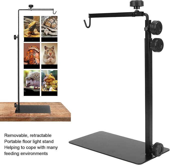 Adjustable Reptile Heat Light Stand, Reptile Lamp Stand with Card Slot Design, Metal Terrarium Basking Lamp Holder for Lizards Turtles Snakes Amphibians