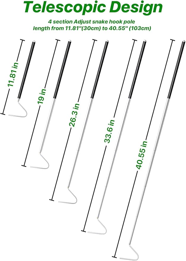 Snake Hook 40" – Telescopic Stainless Steel Reptile Grabber Stick for Safely Handling Snakes and Lizards, Lightweight & Portable Catcher Tool