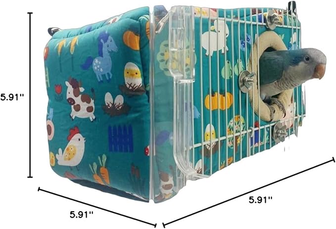 Large Winter Warm Bird Nest House, Bird Bed for Cage, Parrot Nest Snuggle Shed Hut for Four Seasons, Easy to Install for Quaker Lovebirds (Green,Small)