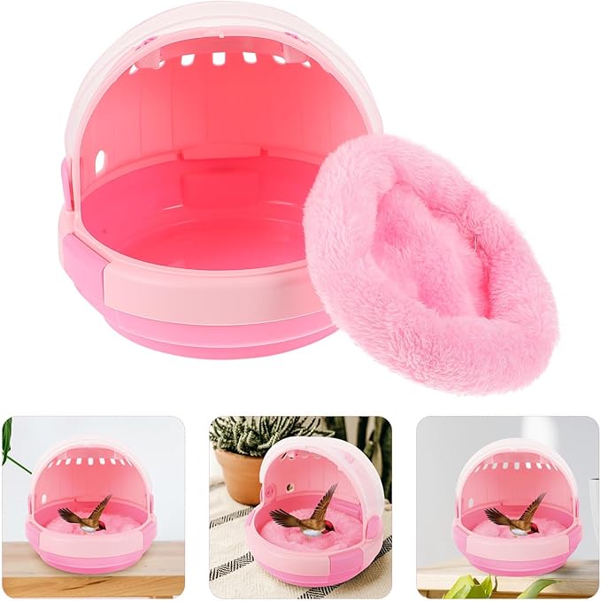 BESPORTBLE Portable Parrot Travel Cage Carrier with Warm Nest Pad, Lightweight Bird Carrier for Small Birds, Pink Space Capsule Design for Outdoor Use and Pet Sleeping Bed