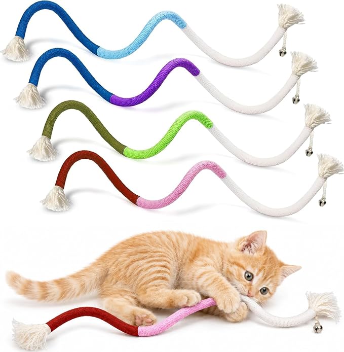 4-Pack Cat Toys for Indoor Cats, Woven Cotton Rope Toys with Bells by YULOYI