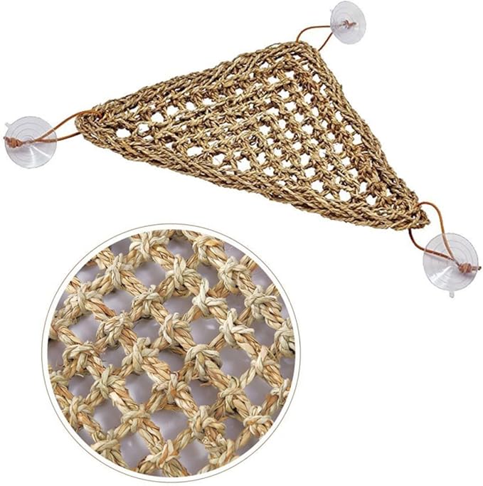 Garneck Stable Triangle Reptile Hammock for Lizards and Small Crabs Natural Texture Swing Mat with Suckers for Easy Installation and Elevated Comfort