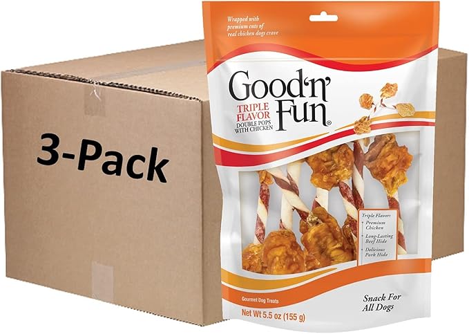 GOOD 'N' FUN Triple Flavor Double Pops with Chicken 5.5 Ounces, Gourmet Dog Snacks (3 Pack)
