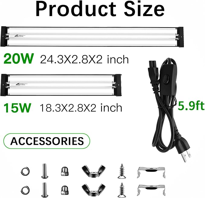 T8 UVB Reptile Light Fixture HO UVB Bulb Lighting Combo Kit, 10.0 UVB Light for Reptiles Terrarium Hood UVA UVB Desert Lamp for Bearded Dragon Turtle Tank (T8 20W 24Inch)