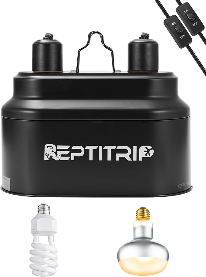 Dual Reptile Light Fixture with 100W Daytime Heat & UVB 10.0 Reptile Bulb, 2 Independent Switches, Reptile UVA UVB Heat Combo Pack