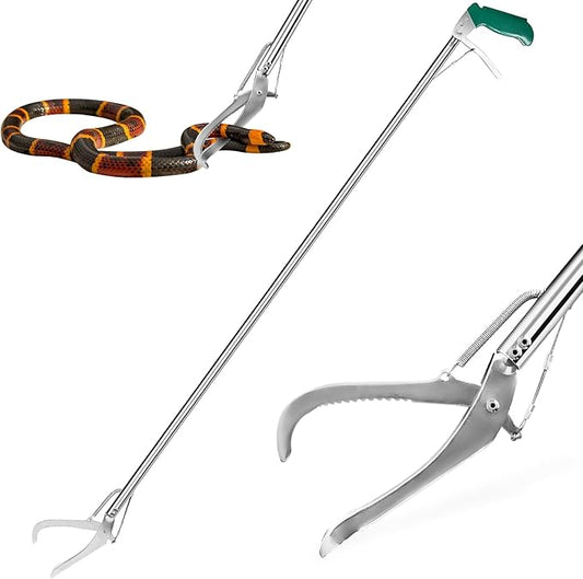 HOMEYA 60" Professional Snake Tongs Extra Long Heavy Duty Reptile Rattle Snake Catcher Wide Jaw Handling Tool Stainless Steel Snake Grabber Outdoor Snake Catcher Tool with Lock, Non-Slip Grip Handle