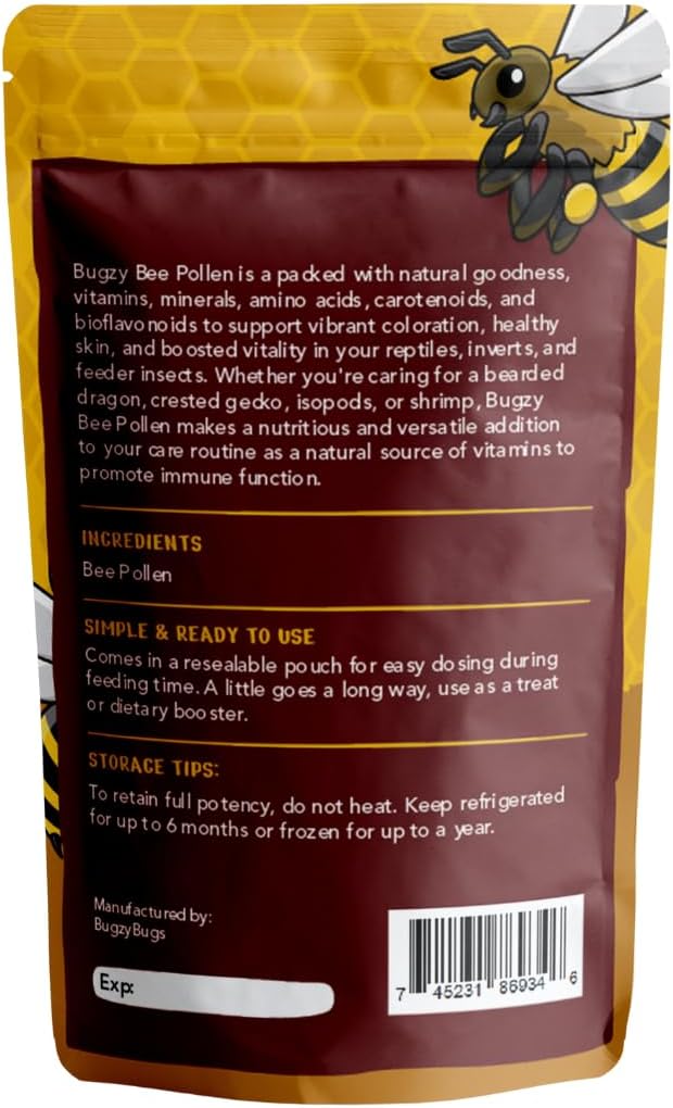 BugzyBugs Bee Pollen All-Natural Nutrient-Rich Supplement for Bearded Dragons, Reptiles, Isopods & Amphibians Mineral & Vitamin Booster