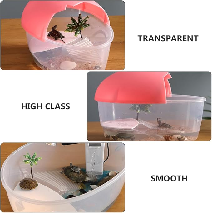 DOITOOL Small Turtle Tank with Basking Platform 9.84X6.69X6.10 Inches Portable Turtle Breeding Box for Aquatic Turtles and Small Reptiles Plastic Case for Water Habitat
