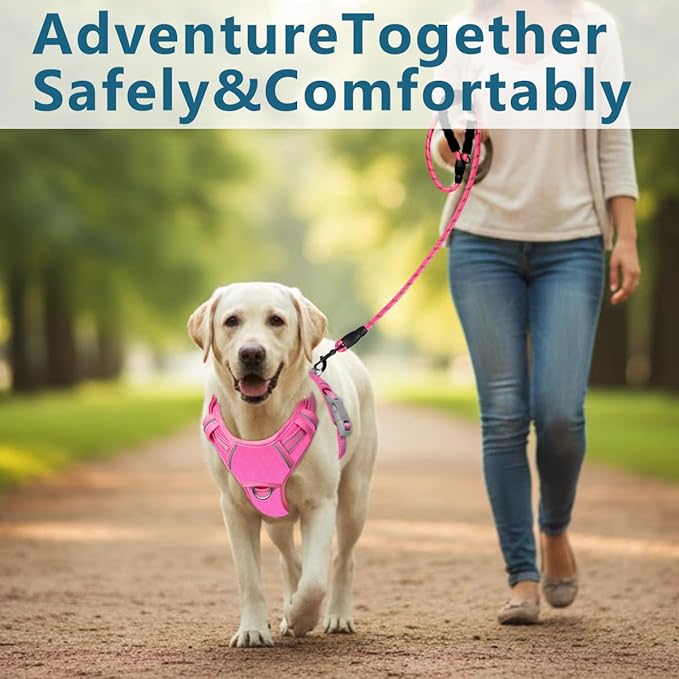 BARKBAY Dog Harness No Pull Oxford with ID Tag Pocket - Heavy Duty, Reflective, Easy Control for Large Dogs(Pink Oxford,XL)