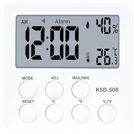 Digital Temperature and Humidity Monitor for Reptile Tanks, Large LCD Display with Clock and Alarm, for Snakes, Lizards, and Other Pets