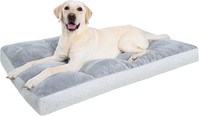 NUPIDA Washable Dog Bed for Extra Large Dogs, XXL Crate Bed Plush Pet Kennel Pad with Non-Slip Bottom, Pet Sleeping Mat, 47x29 Inch, Light Gray