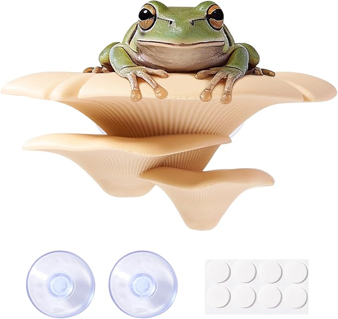 Mushroom Reptile Tank Decor, Mushroom Climbing and Resting Platform Habitat for Tree Frog Terrarium, Reptile Ledge for Leopard Gecko, Lizards, Fish, Turtle, Hermit Crab (Yellow)