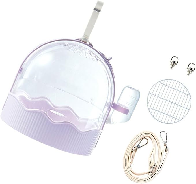 Bird Cage Small Bird Aviary Parrot Cage Flight Birdcag Bird Carrier Travel Cage Parakeet Cage with Water Bottle Shoulder Bag Cage(Purple,with Shoulder Belt)