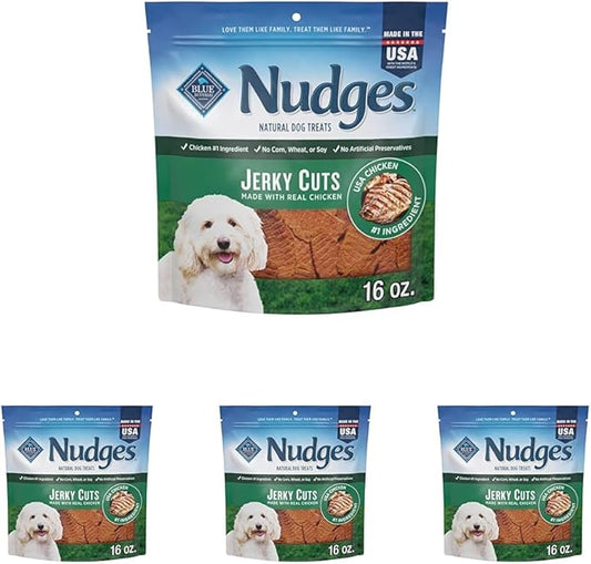 Blue Buffalo Nudges Jerky Bites Dog Treats, Made in the USA with Natural Ingredients, Bite-Sized Pieces, Chicken, 16-oz Bag, (Pack of 4)