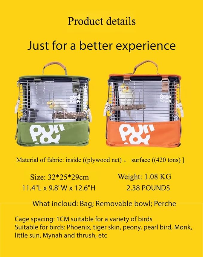 Portable Bird Travel Cage Backpack – Durable Stainless Steel Mesh Carrier with Stand/Tray, for Parrots, Cockatiels, Conures, and Parakeets – Perfect for Outdoor Adventures (Green)