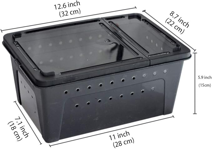 OMEM Portable Reptile Terrarium Habitat for Mini Pet Houses Breathable Holes Stackable Container (Black-L)
