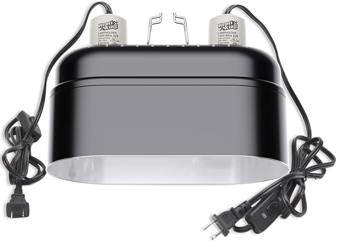 Reptile Light Fixture – Dual Dome with Ceramic Socket – Dual Use for Heat Lamp Emitter & Basking Bulbs & UVB Bulbs – Ideal for Bearded Dragon, Snake, Chameleon, Turtle & Terrarium Tank Accessories