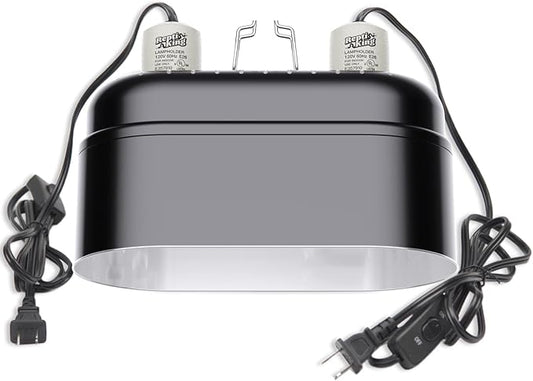 Reptile Light Fixture – Dual Dome with Ceramic Socket – Dual Use for Heat Lamp Emitter & Basking Bulbs & UVB Bulbs – Ideal for Bearded Dragon, Snake, Chameleon, Turtle & Terrarium Tank Accessories