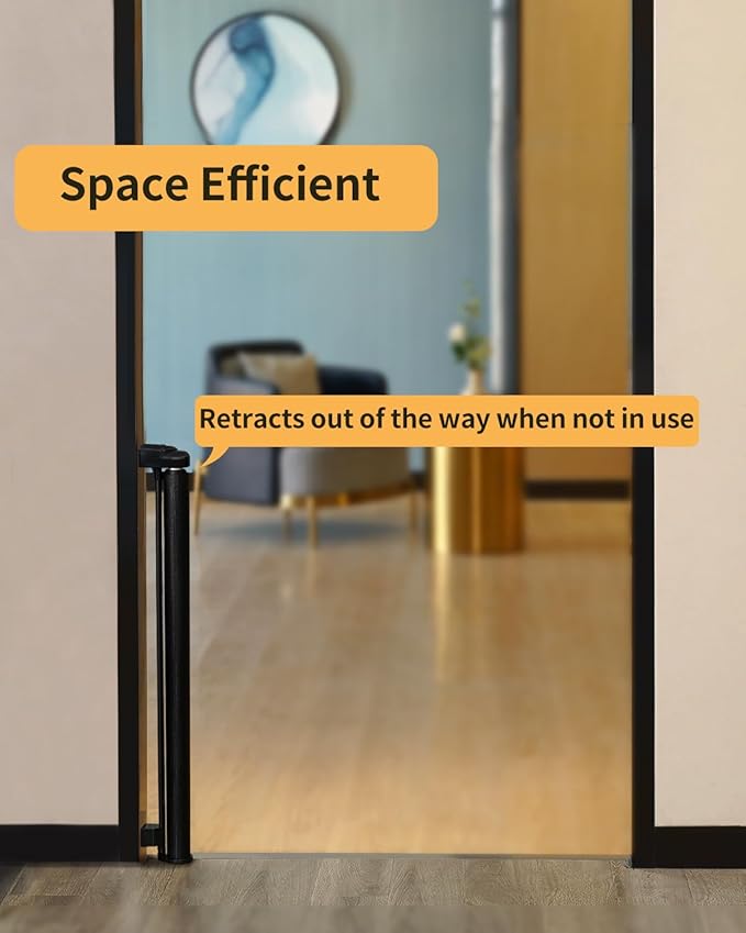 AOURMKOOP Retractable Baby Gate,Mesh Baby Gate or Mesh Dog Gate,33" Tall,Extends up to 55" Wide,Child Safety Gate for Doorways, Stairs, Hallways, Indoor/Outdoor（Black,33"x55"