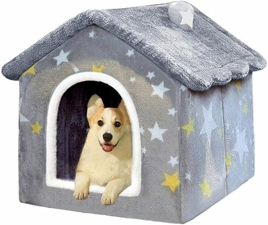 Dog House Indoor, Foldable Soft Kennel Bed Warm Cat Nest Puppy Cave with Cushion for Small Medium Large Dogs Cats (M-Within 17 lbs)