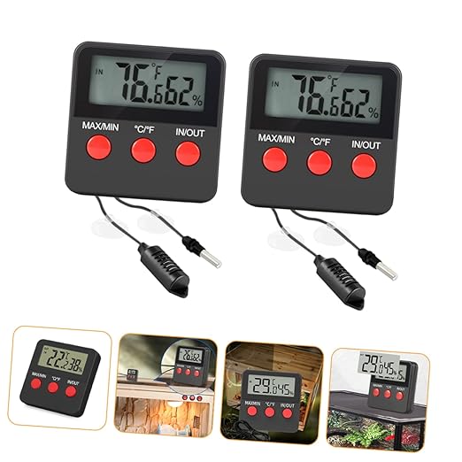 Mikikit 2sets Thermohygrometer for Reptile Digital Temp Humidity Sensor Lizard Tank Gecko Accessories Egg Incubator