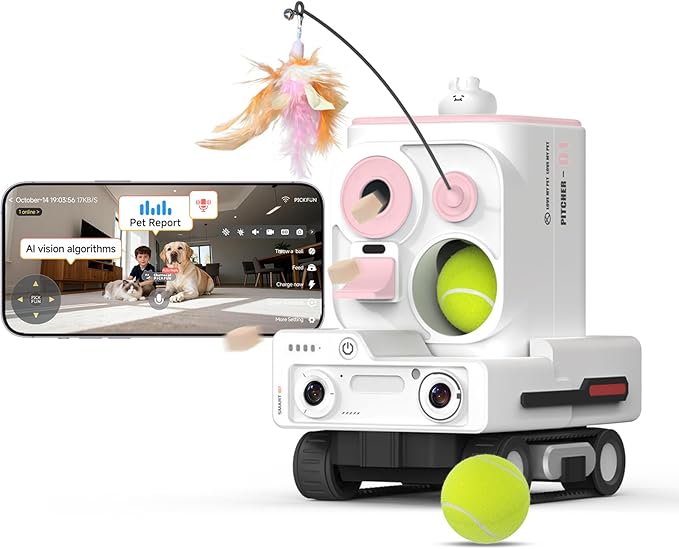 Pmate AI Pet Camera Robot Companion for Dogs & Cats, Robot Camera with Visual Recognition, Remote Video Interaction, Auto Feeding & Play, Red Light Teaser, Night Vision, Auto Charging, Pink