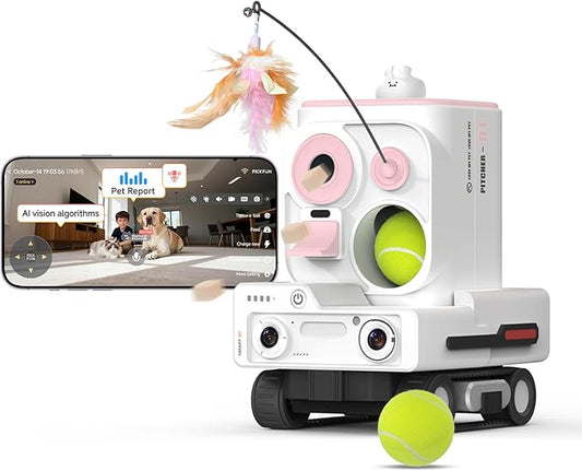 Pmate AI Pet Camera Robot Companion for Dogs & Cats, Robot Camera with Visual Recognition, Remote Video Interaction, Auto Feeding & Play, Red Light Teaser, Night Vision, Auto Charging, Pink