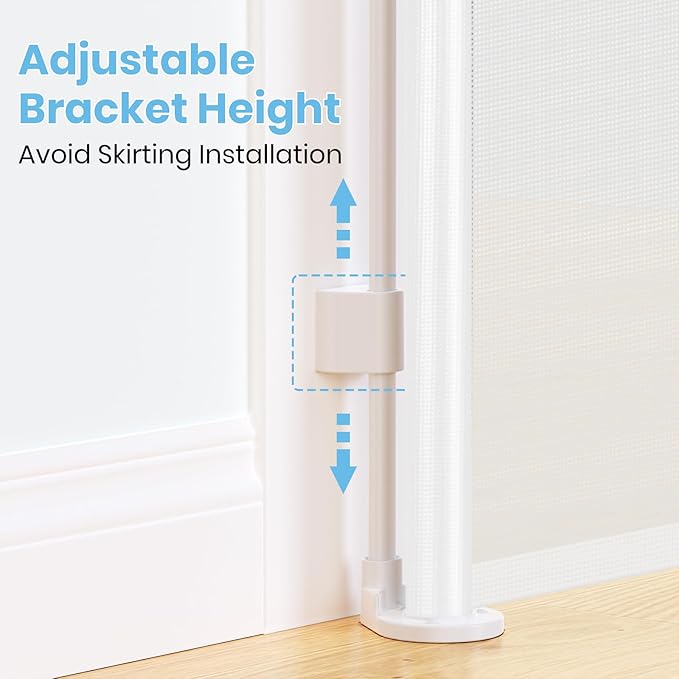 HAMOPY Retractable Baby Gate, 33" Tall, Extends up to 55" Wide, Durable Auto-Lock Baby Gate for Stairs, Mesh Dog Gate and Child Safety Gates for Doorways, Hallways, Indoor, Outdoor(White)