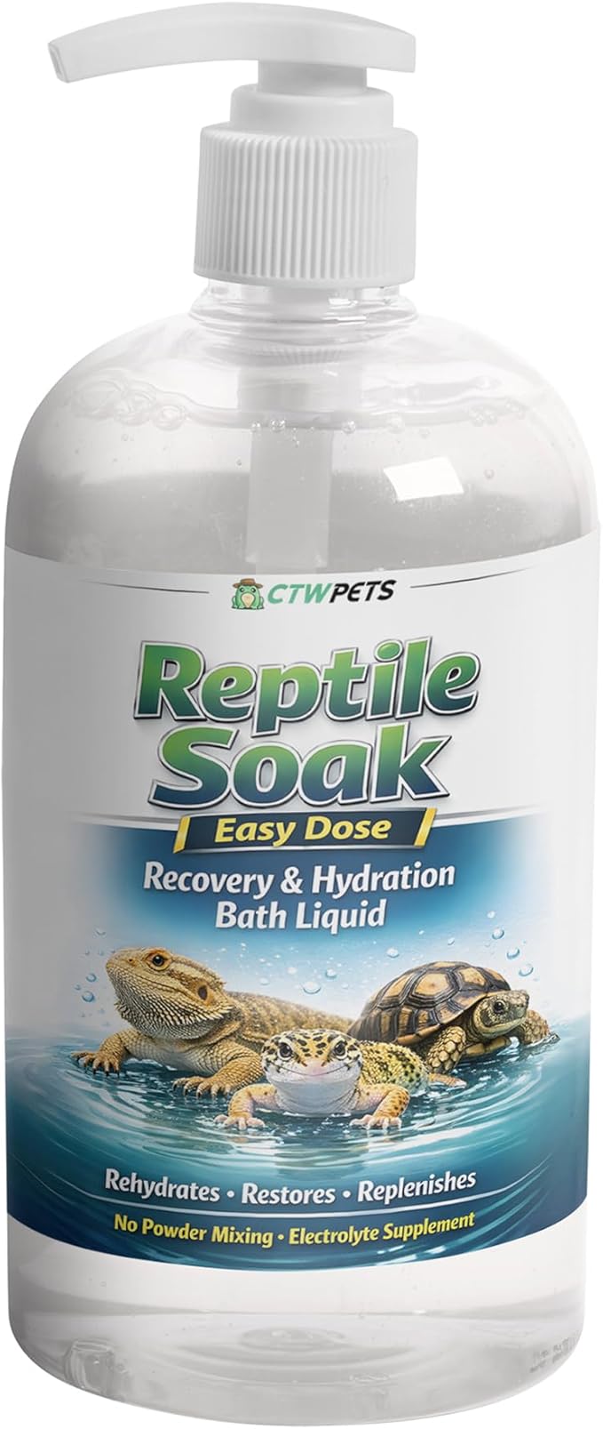 CTWPets Reptile Electrolyte Soak – Vitamin & Electrolyte Bath Concentrate for Bearded Dragons, Leopard Geckos, Tortoises & Snakes – Makes 100+ Baths (8oz, Easy Soak)