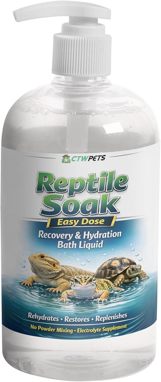 CTWPets Reptile Electrolyte Soak – Vitamin & Electrolyte Bath Concentrate for Bearded Dragons, Leopard Geckos, Tortoises & Snakes – Makes 100+ Baths (8oz, Easy Soak)